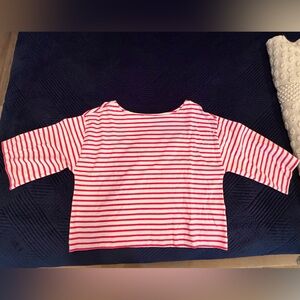 Classic Pink Striped Women's Boat Neck 3/4 Sleeve Tee